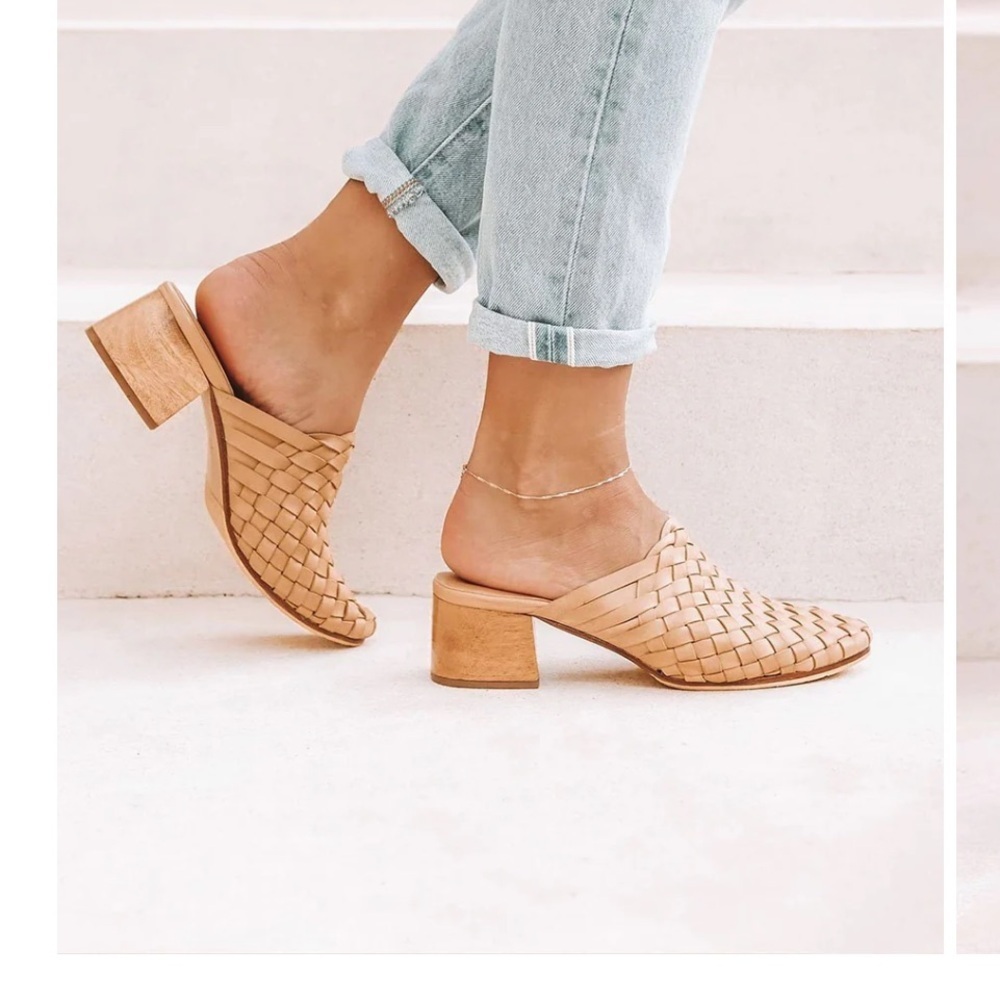 New Liberte Leather Bondi Woven leather Tan Block Heel Mules.  Multiple sizes